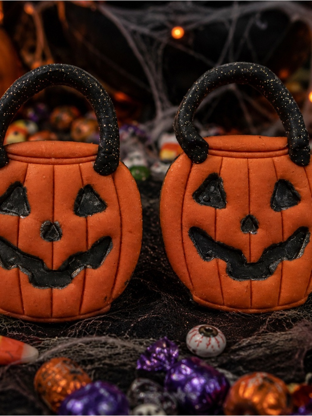 Halloween Pumpkin Trick-or-Treat Handmade Polymer Clay Earrings - Orange & Black